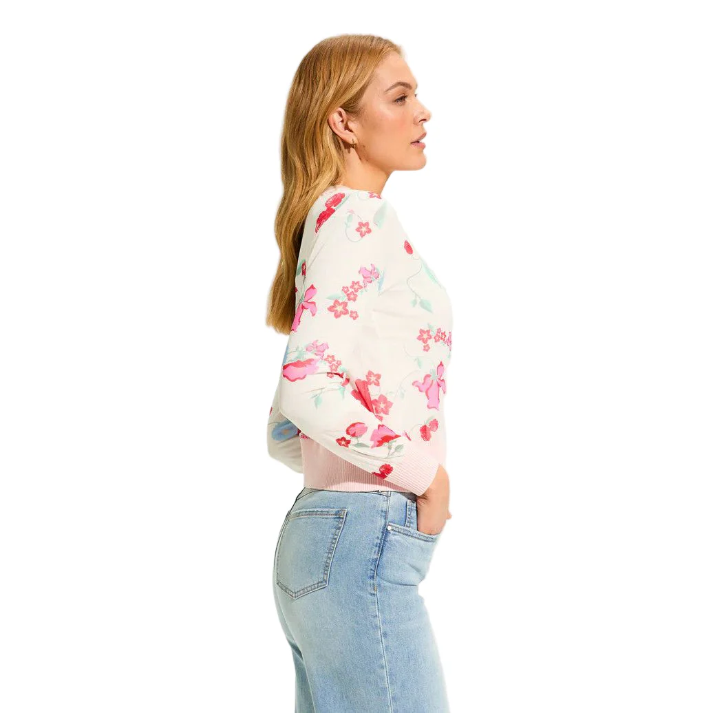 FDJ French Dressing Strawberry Flowers Print Mesh Accent Cardigan - Image 3